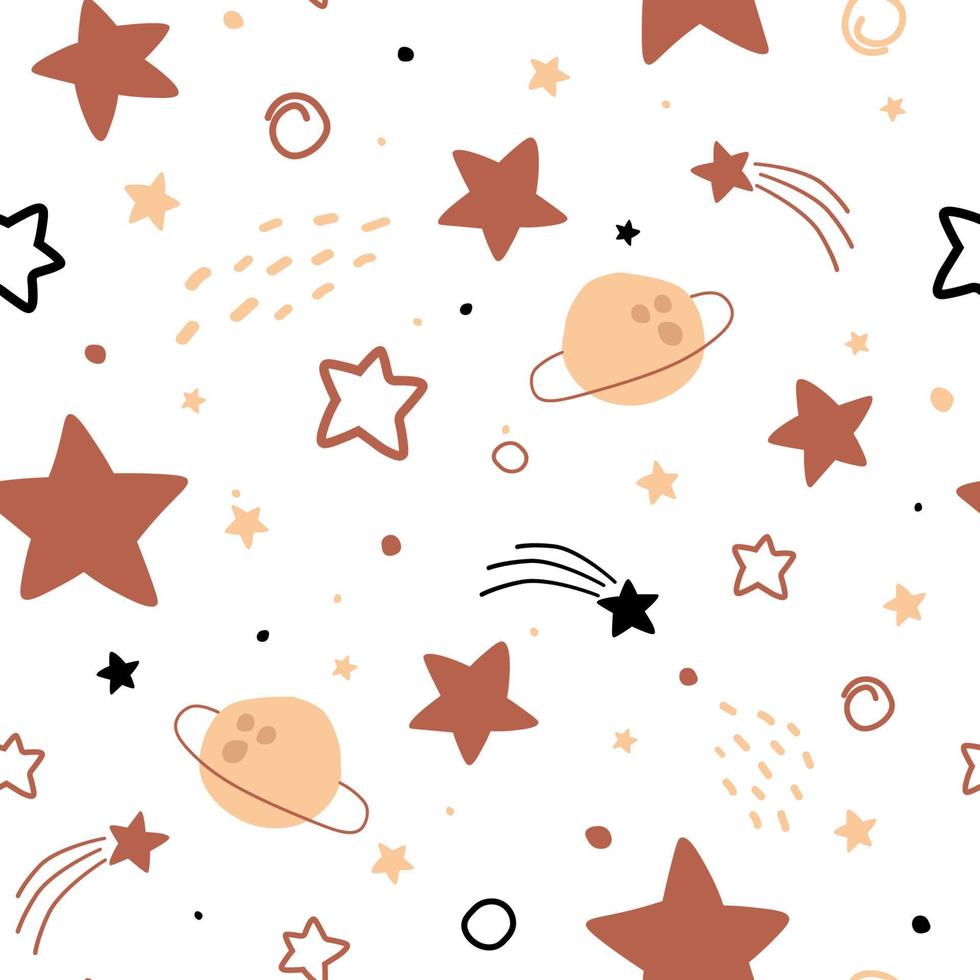 Seamless pattern with a starry sky. Space abstract children's print. Vector graphics.