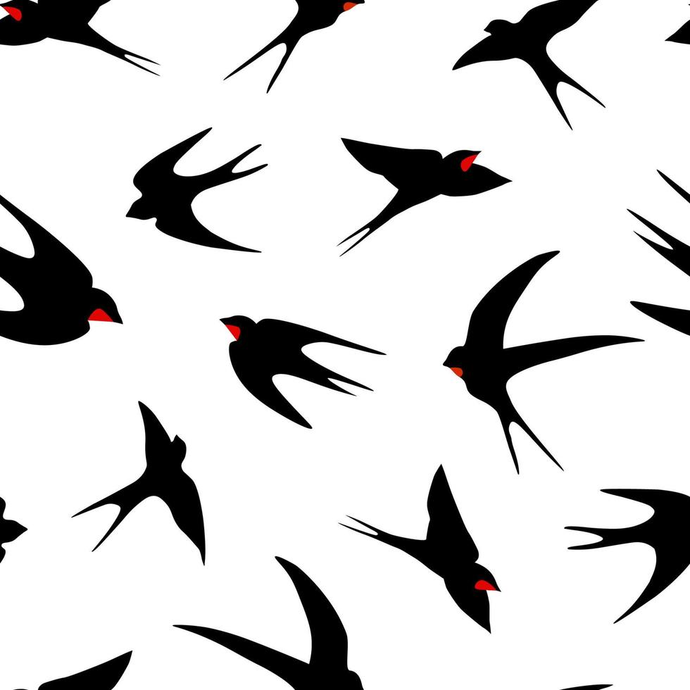 Seamless pattern with swallows flying birds, with open wings. Vector graphics.