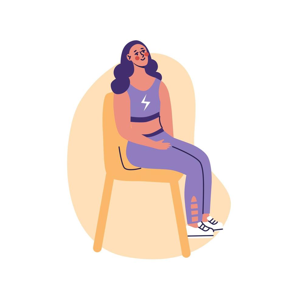 Tenage girl sitting on a chair in sportswear. Flat vector illustration ...