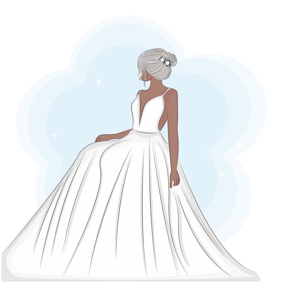 Bride in wedding dress , fashion vector illustration, invitation, postcard