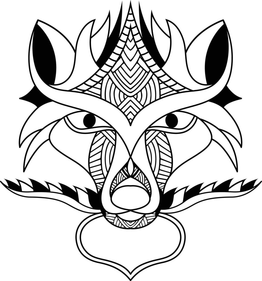 Wolf illustration geometric tattoo style. Cute Wolf with mandala. outline for coloring book vector