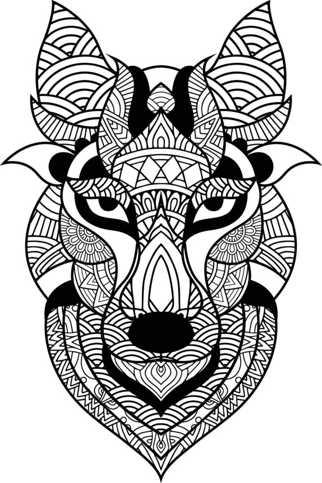 Wolf illustration geometric tattoo style. Cute Wolf with mandala. outline for coloring book vector