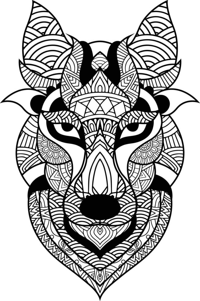 Wolf illustration geometric tattoo style. Cute Wolf with mandala. outline for coloring book vector