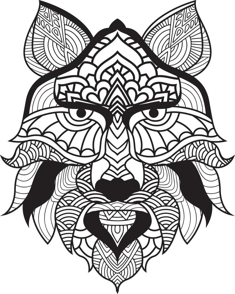 estilo de tatuaje geométrico de ilustración de lobo. lindo lobo con mandala. esquema para colorear libro vector