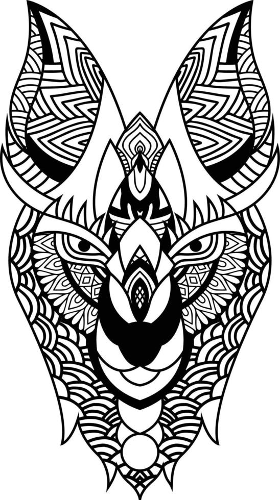 Wolf illustration geometric tattoo style. Cute Wolf with mandala. outline for coloring book vector