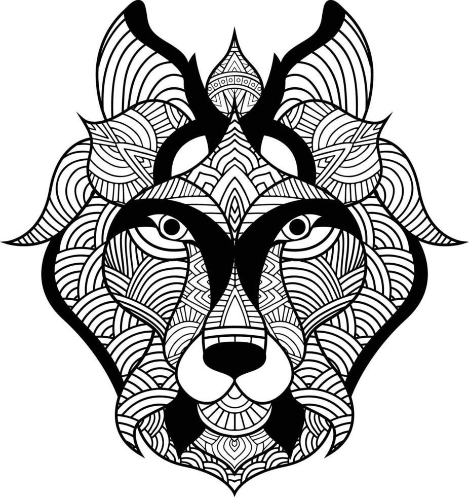 Wolf illustration geometric tattoo style. Cute Wolf with mandala. outline for coloring book vector