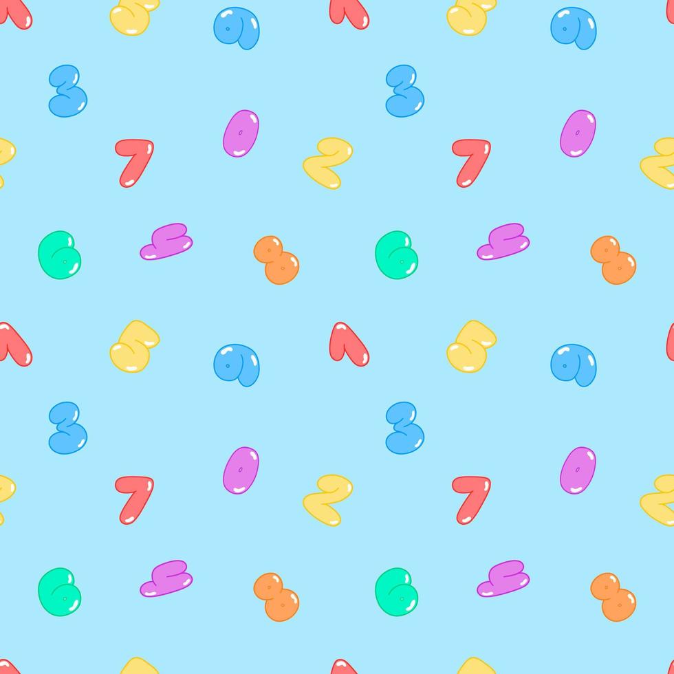 Vector pattern with a set of numbers in the style of bubbles, numbers from 0 to 9, pattern on a blue background. Vector illustration for posters, flyers, packaging, postcards, children's clothing.