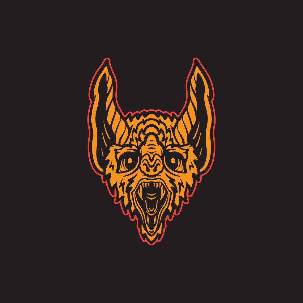 Old school style bat head drawing illustration. vector