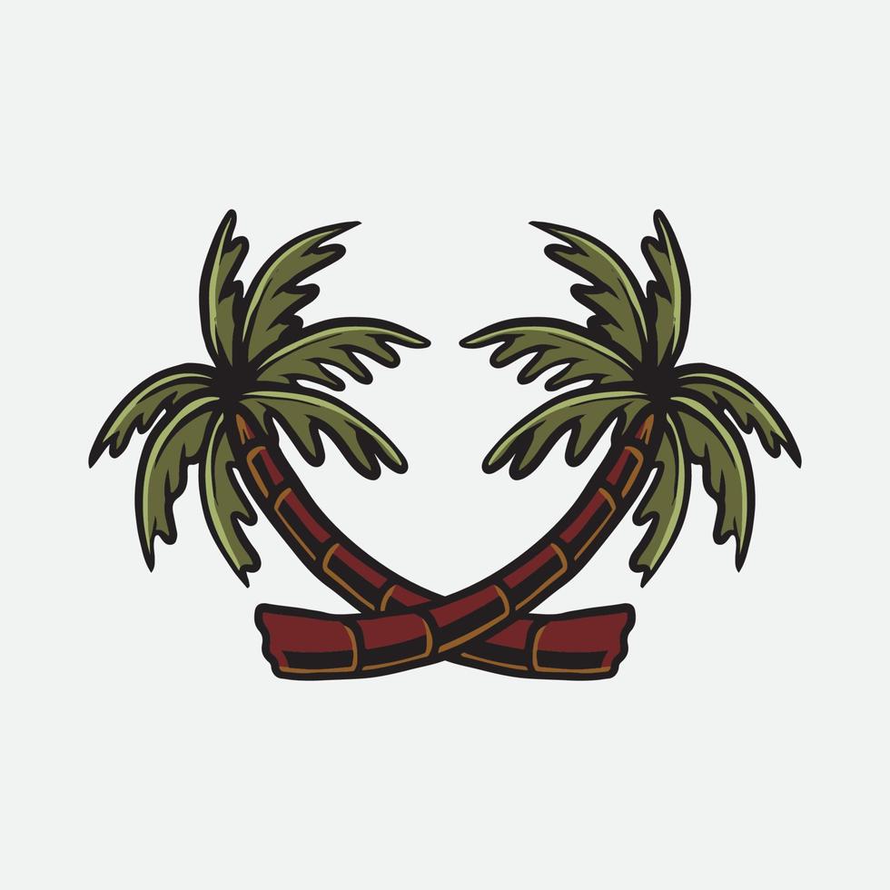 Cross coconut trees drawing illustration. vector
