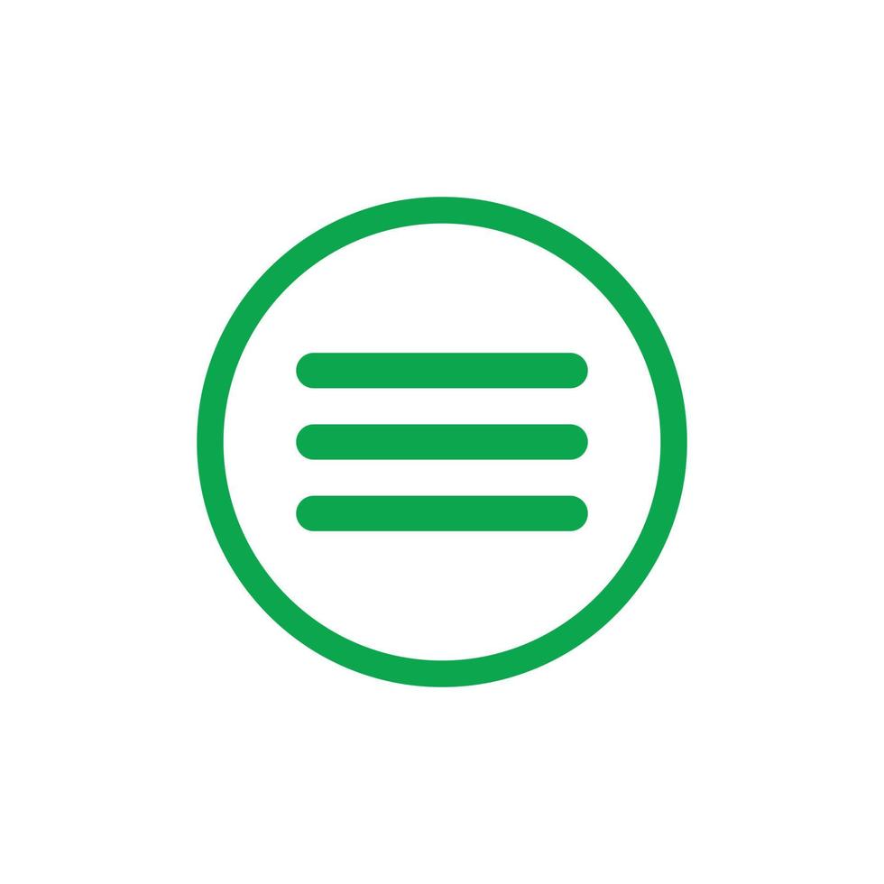 eps10 vector verde hamburguesa menú barra línea arte icono o logotipo en círculo redondeado grueso aislado sobre fondo blanco