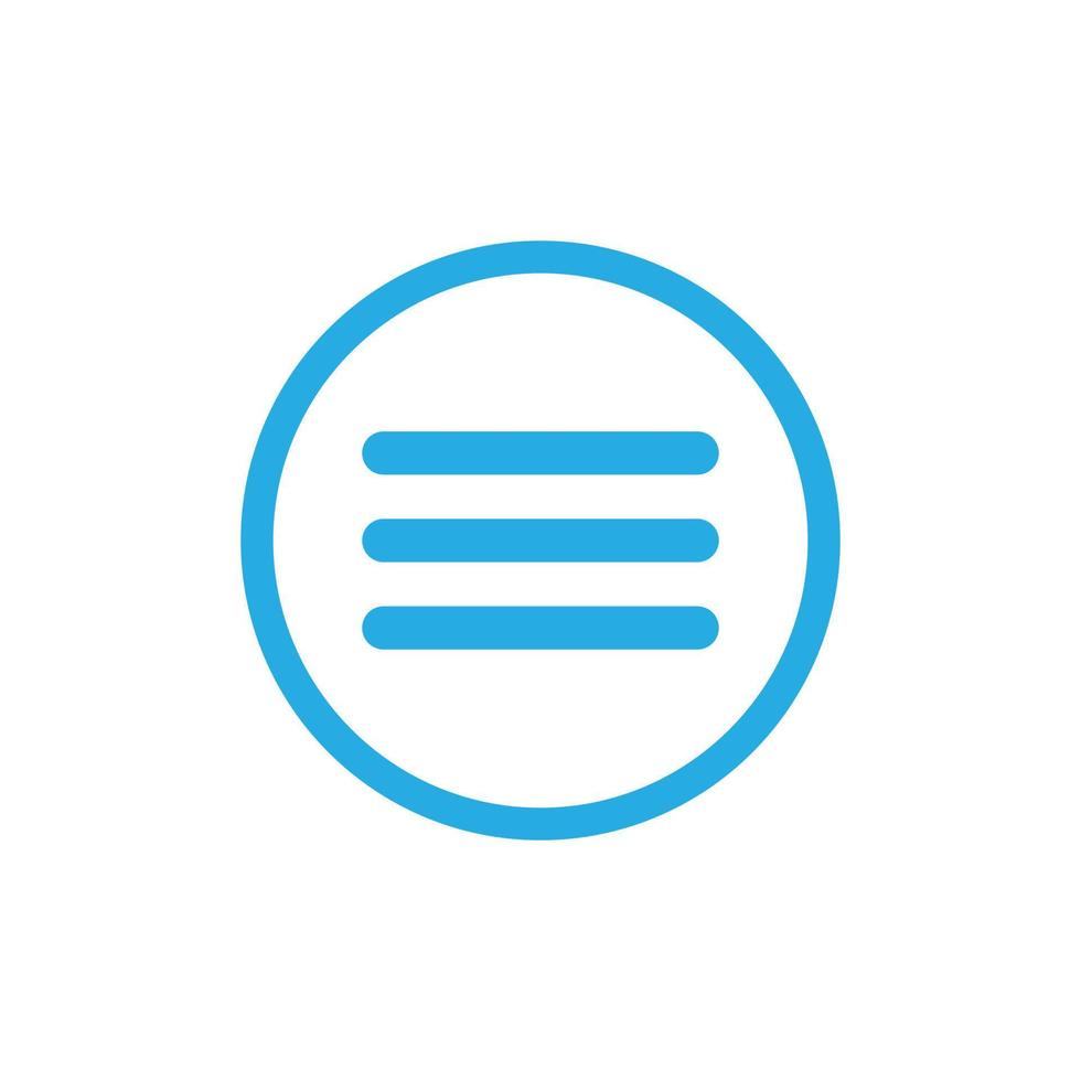 eps10 azul vector hamburguesa menú barra línea arte icono o logotipo en círculo redondeado grueso aislado sobre fondo blanco