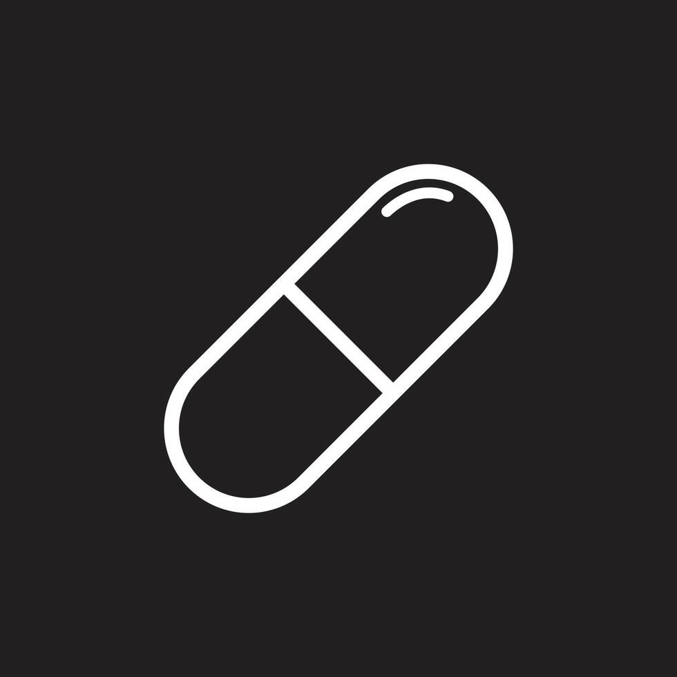 eps10 white vector capsule outline icon isolated on black background. pill line art symbol in a simple flat trendy modern style for your web site design, UI, logo, pictogram, and mobile application