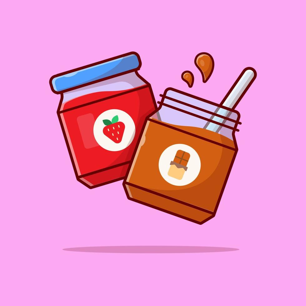 ilustración de icono de vector de dibujos animados de mermelada de fresa y mantequilla de maní. concepto de icono de objeto de comida vector premium aislado. estilo de dibujos animados plana