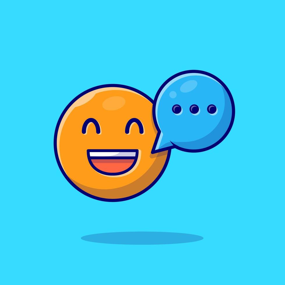 emoticono de sonrisa feliz con ilustración de icono de vector de dibujos animados de burbujas de discurso de conversación. concepto de icono de objeto de arte vector premium aislado. estilo de dibujos animados plana