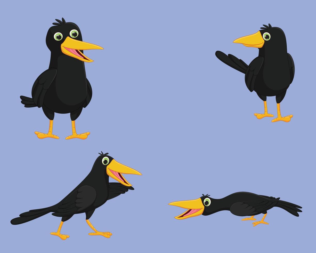 set of cute crow cartoon. vector illustration