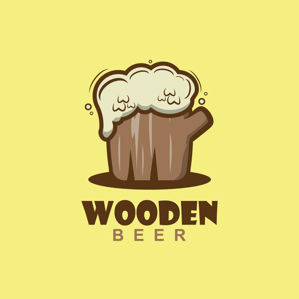 logotipo de bebida de cerveza con vaso en forma de madera vector