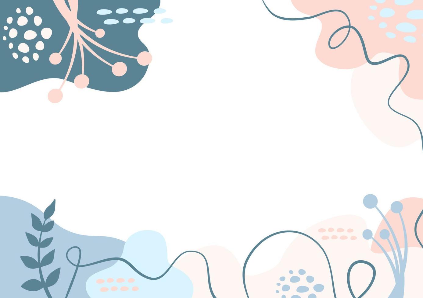 Leaves, pollen, dot and line on wave minimal background. Vector illustration pastel abstract wallpaper.