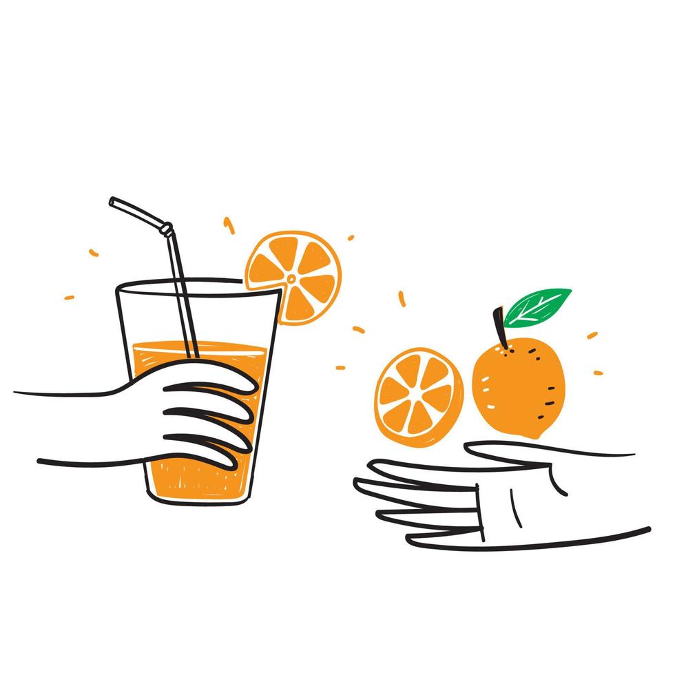 dibujado a mano doodle jugo de naranja bebida ilustración vector aislado