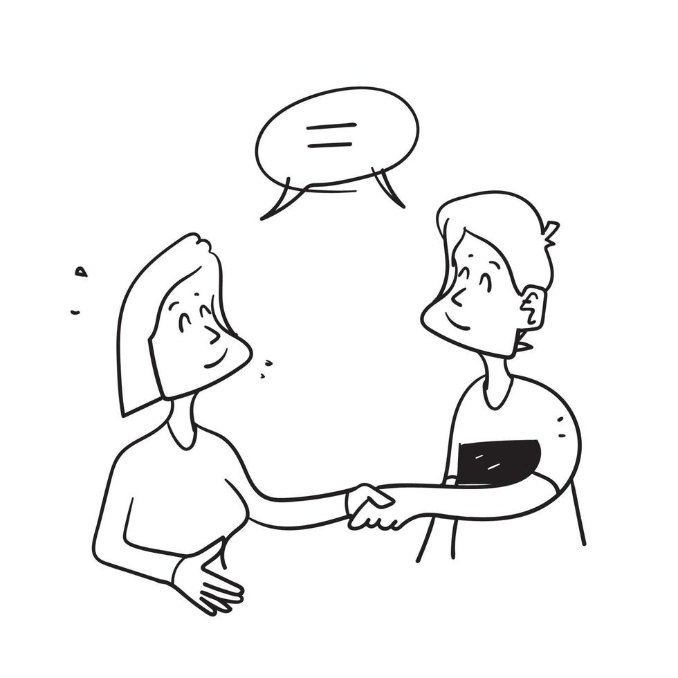 hand drawn doodle man and woman handshake symbol for gender equality illustration vector