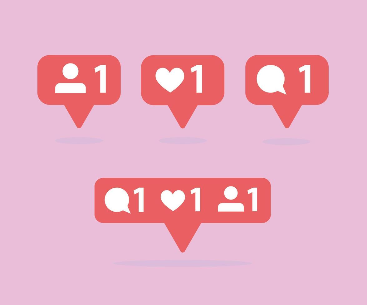 Social network icons pack. Like, comment, follow. vector