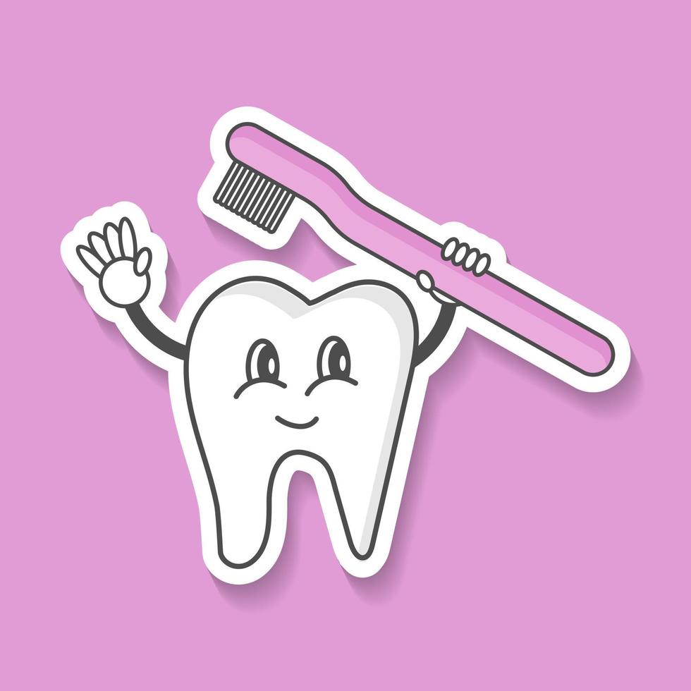 Cartoon tooth with a toothbrush. - Vector. vector