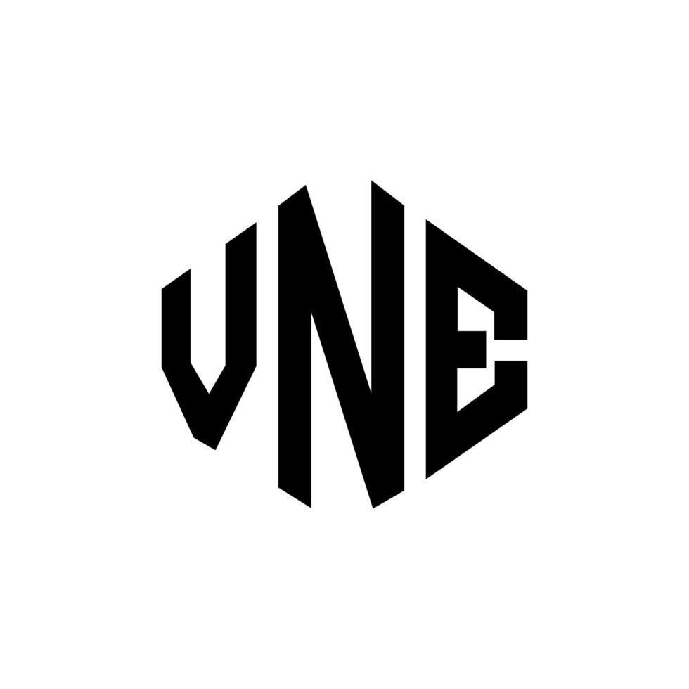 VNE letter logo design with polygon shape. VNE polygon and cube shape logo design. VNE hexagon vector logo template white and black colors. VNE monogram, business and real estate logo.
