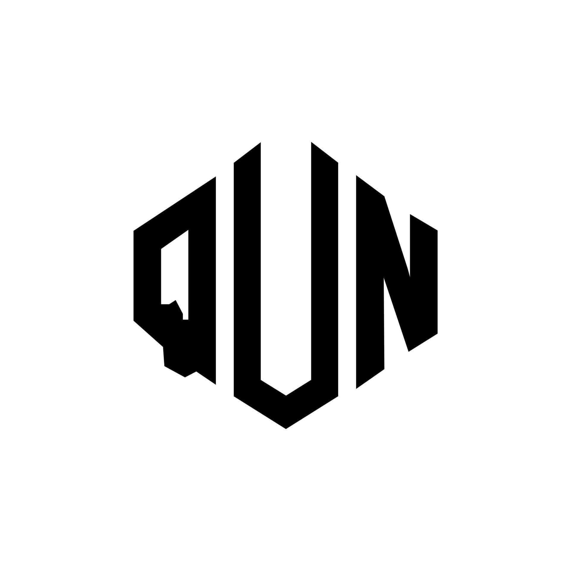 QUN letter logo design with polygon shape. QUN polygon and cube shape