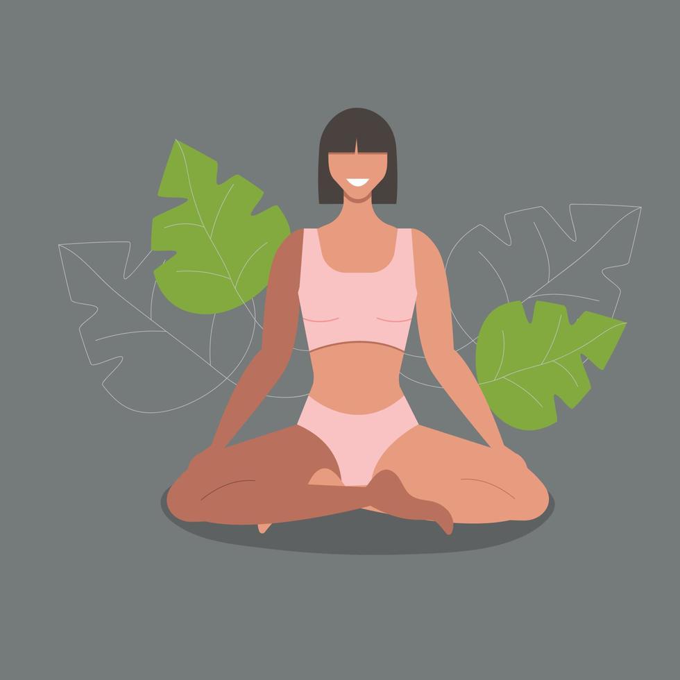 Girl exercising at home. Female doing yoga. Modern illustration of a woman doing yoga. vector