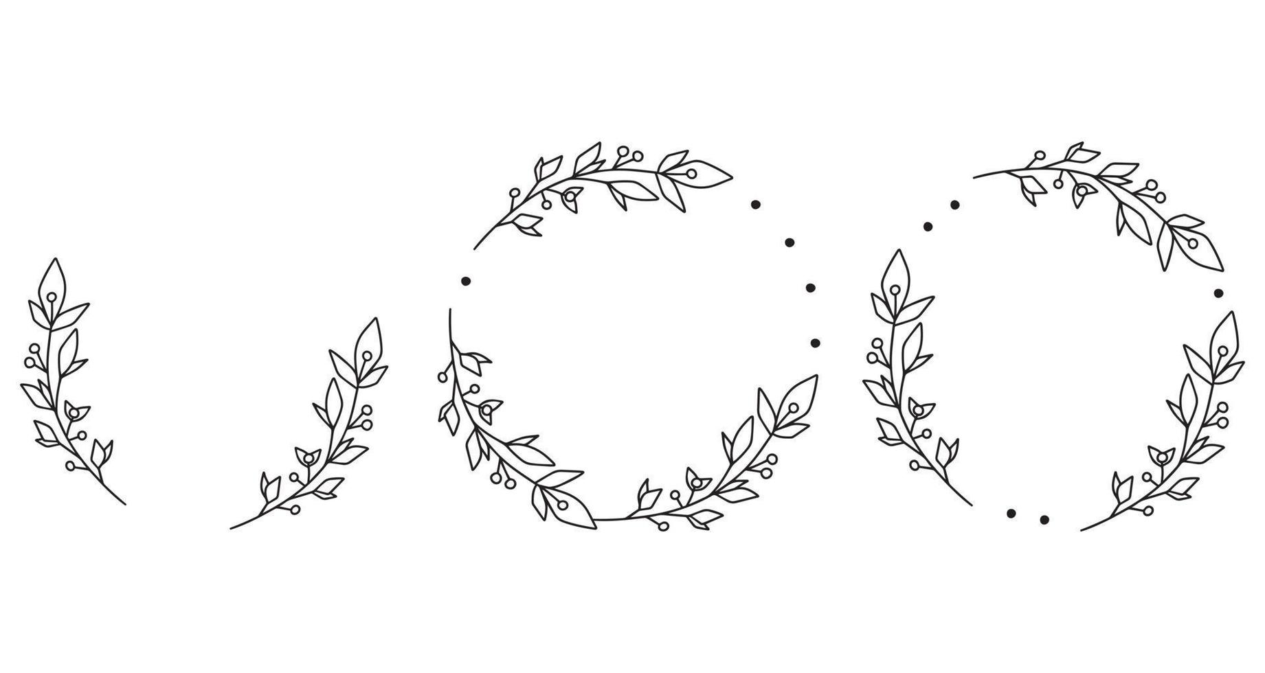 Set floral frame. Cute retro flowers arranged in the shape of a wreath. For wedding invitations and greeting cards, labels. Circular wreath frame line art. vector