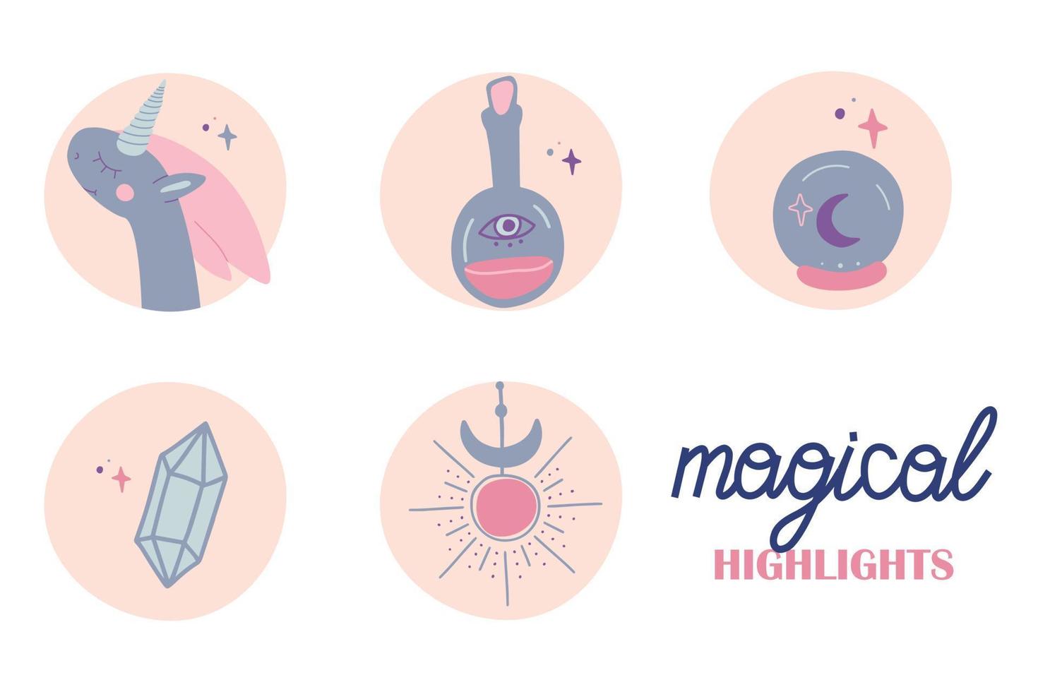 Social media highlight covers. Mystic set of boho minimal icons, simple bohemian hand drawn logo design. Vector illustration.