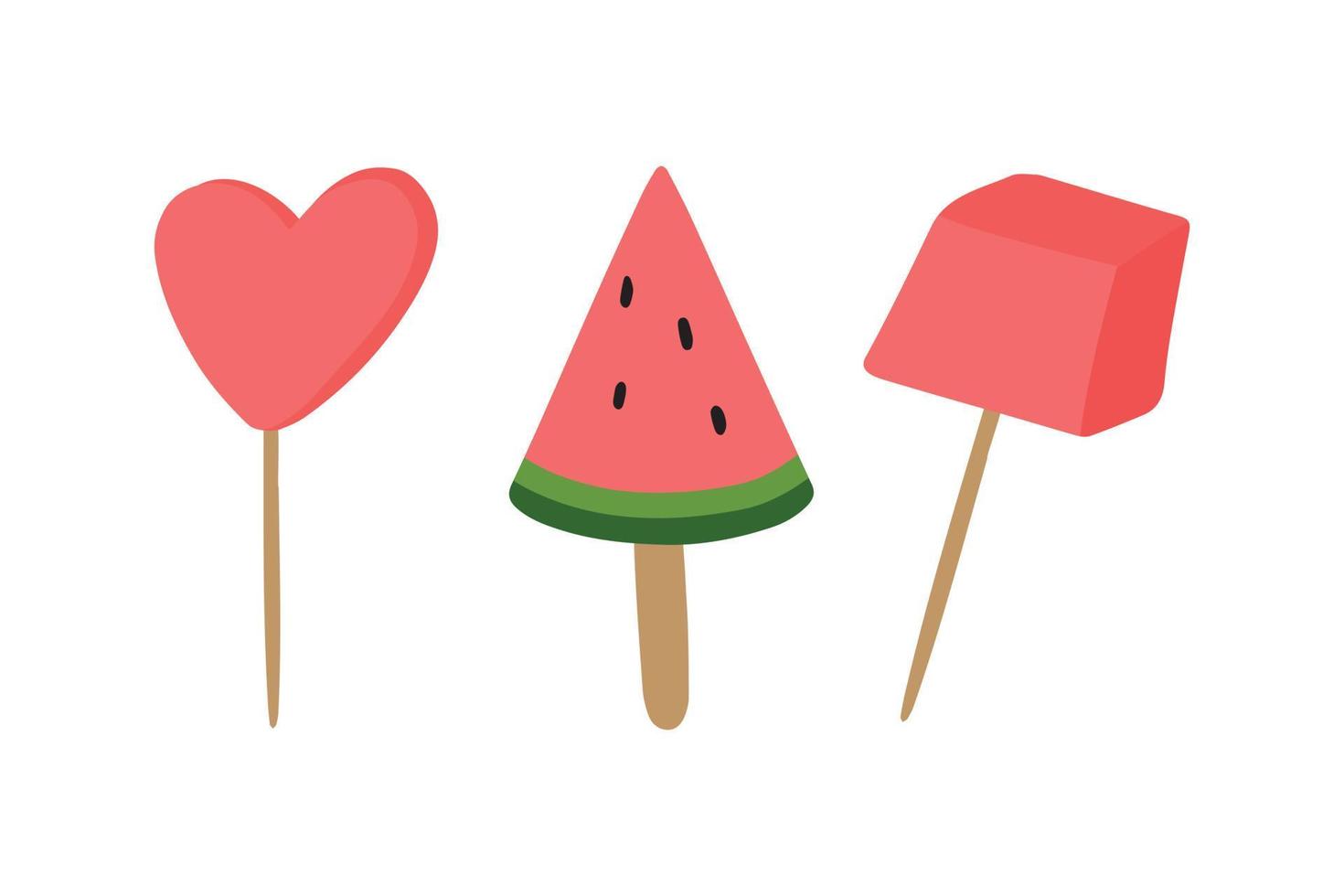 Watermelon cube on toothpick clipart, summer ripe fruit. Watermelon party. vector