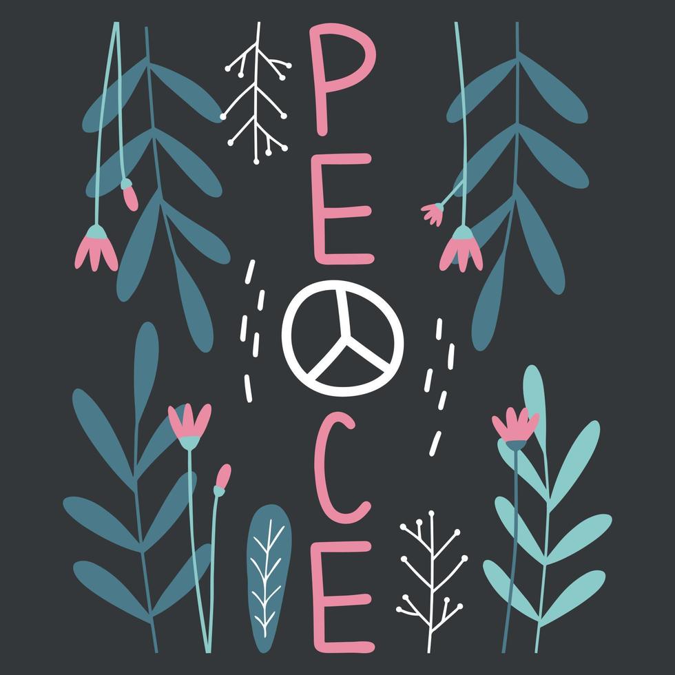 Retro design of peace, love and music, vector design element. Boho style.