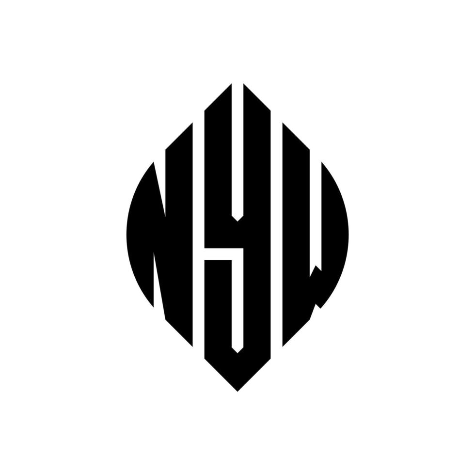 diseño de logotipo de letra de círculo de nyw con forma de círculo y elipse. Letras de elipse nyw con estilo tipográfico. las tres iniciales forman un logo circular. vector de marca de letra de monograma abstracto del emblema del círculo de nyw.