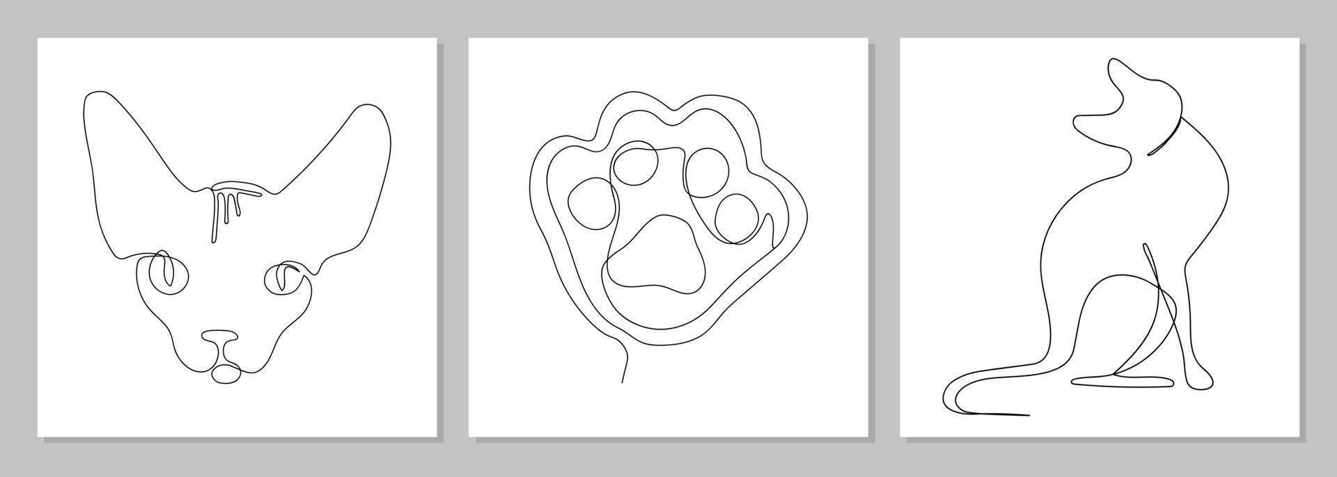 One line design of sphinx cat. Hand drawn minimalistic vector illustrations.