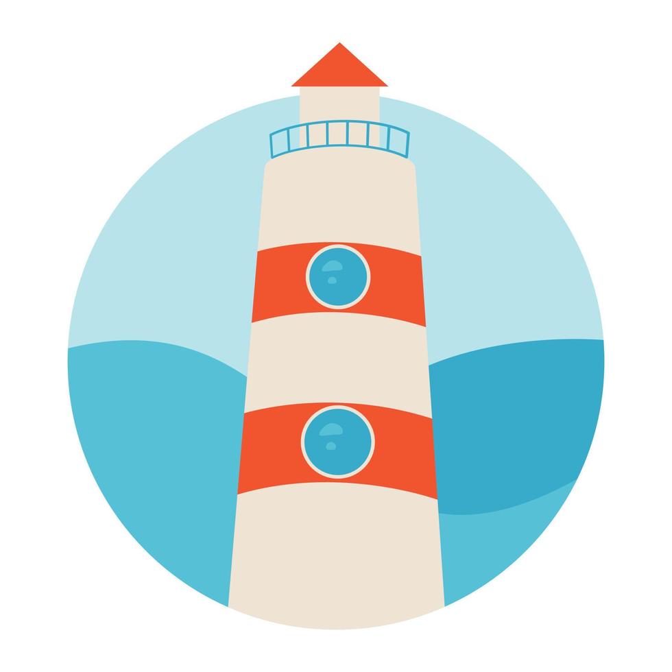 Summer poster with lighthouse and ocean waves in a flat style. For t-shirt prints, posters and other uses. vector