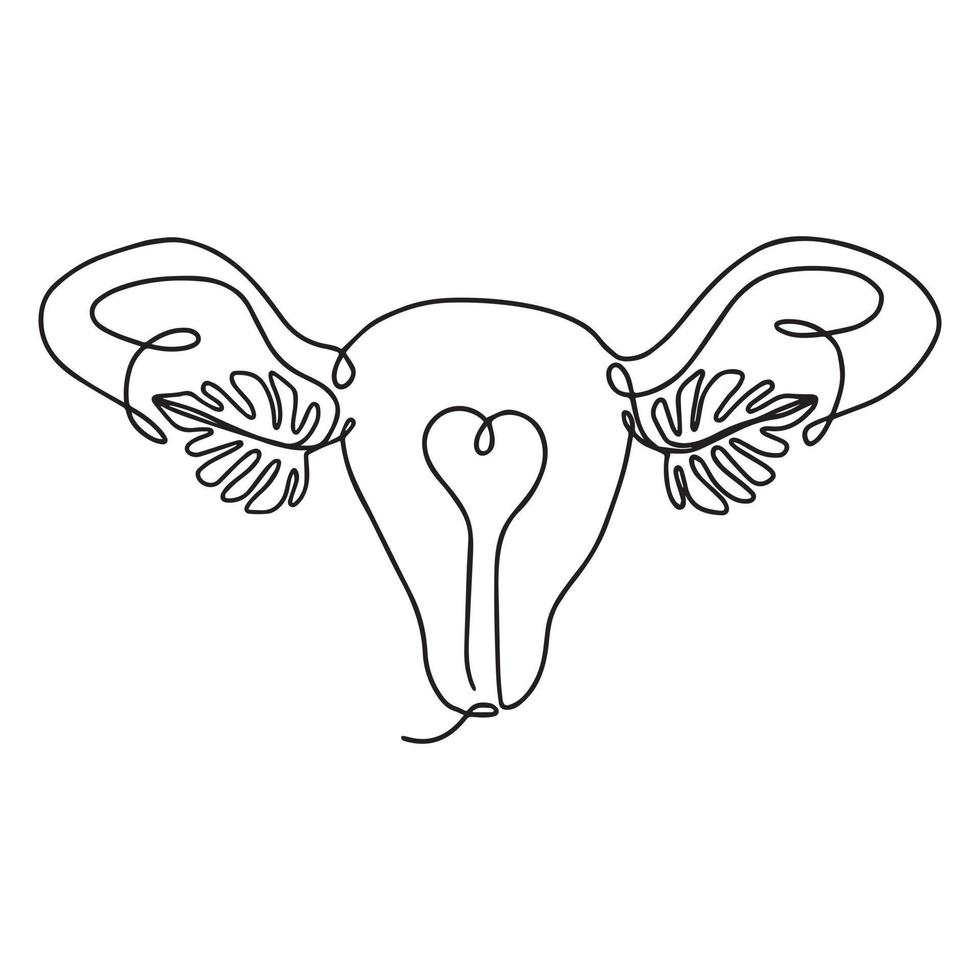 Organ of the uterus, female nature. Abstract poster in minimal style. One line drawing style. Girl power concept. Beautiful female reproductive organ. vector