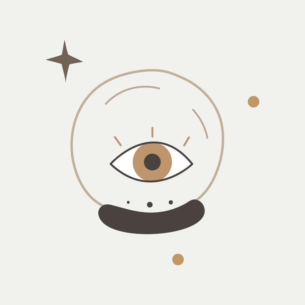 elementos de línea mística. iconos mágicos dibujados a mano garabatos objetos misteriosos minimalistas bola mística y estrellas. elementos de diseño mágico de bruja vectorial. vector