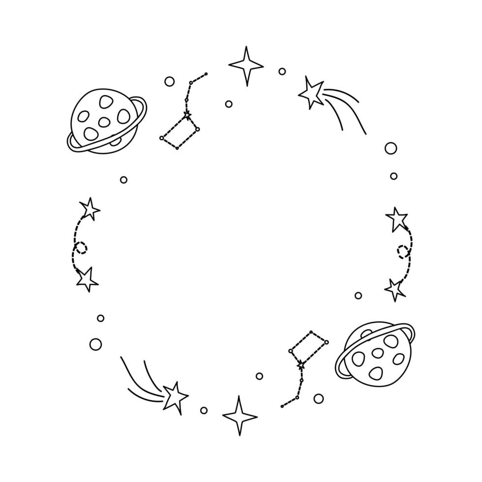 Wreath for design, logo template with asteroid, comet and space object. vector