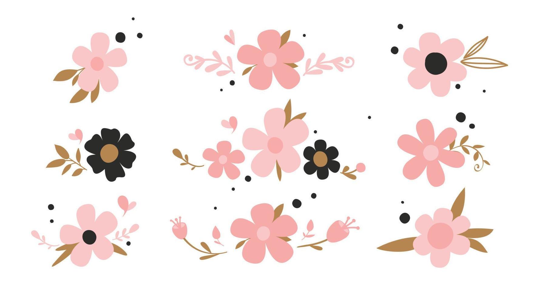 Fancy flowers. Simple floral set with pink elements. vector