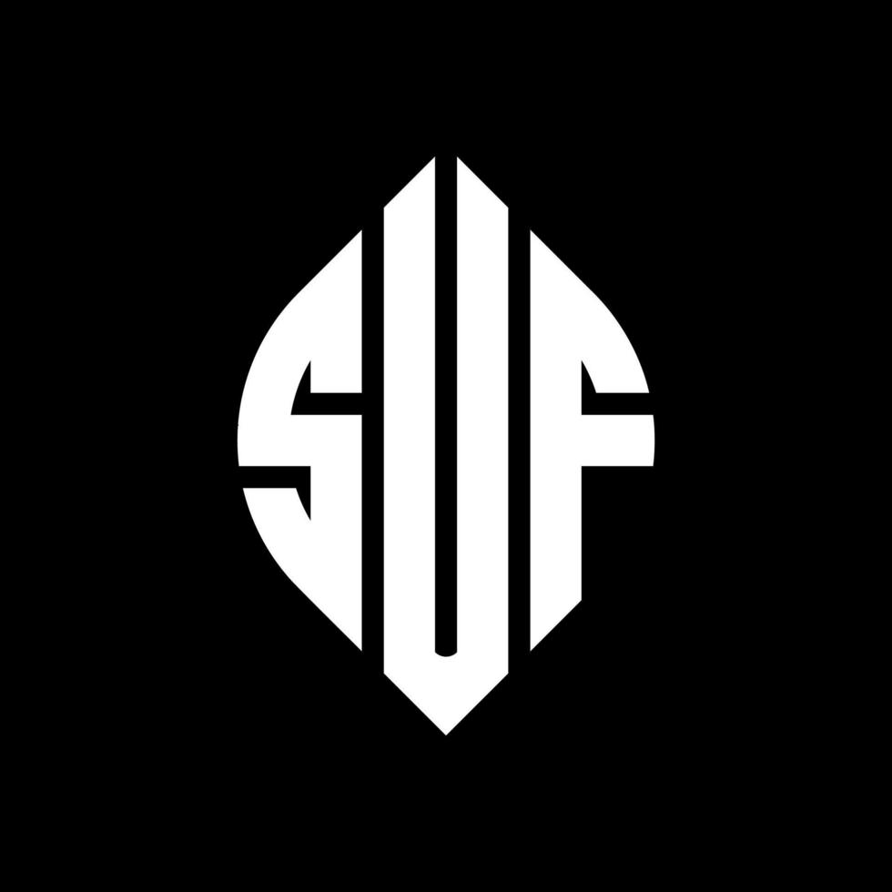 SUF circle letter logo design with circle and ellipse shape. SUF ellipse letters with typographic style. The three initials form a circle logo. SUF Circle Emblem Abstract Monogram Letter Mark Vector. vector