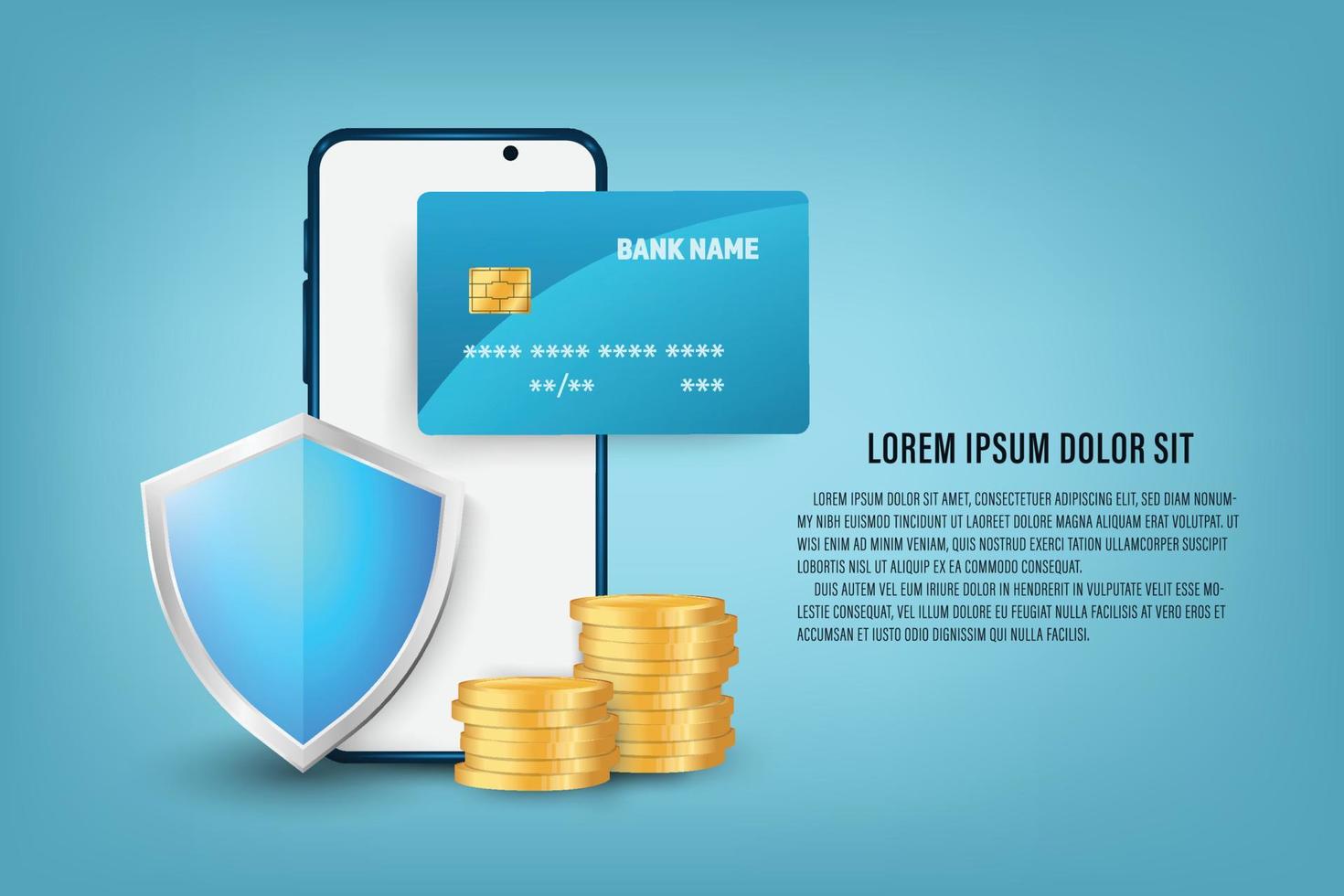 transacción de seguridad de pago en línea vectorial mediante tarjeta de crédito. banca por Internet. protección digital. vector