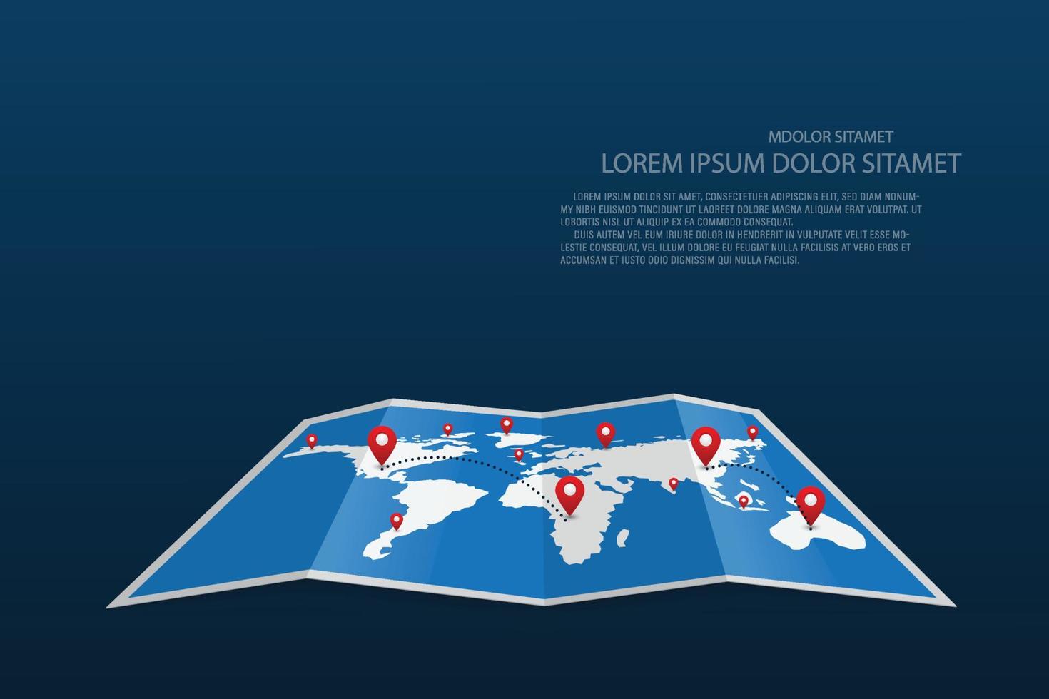 mapa del mundo vectorial con pines gps. ubicación del pasador de viaje. vector