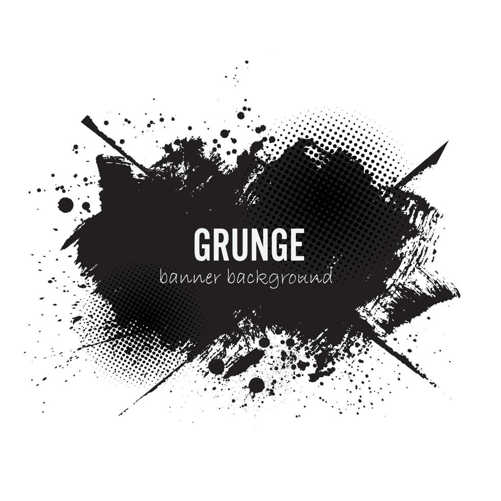 Vector black paint splash grunge banner background.