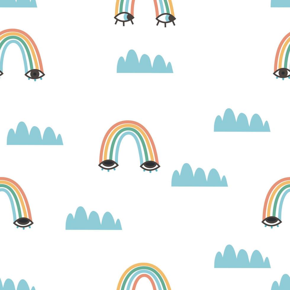 Cloud background, rainbow seamless pattern, cartoon vector illustration, background for kid, banners, wallpapers, textiles, wrapping.