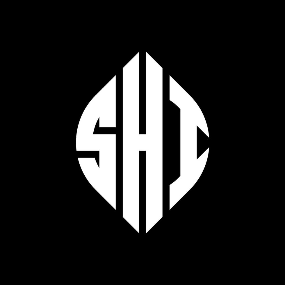 SHI circle letter logo design with circle and ellipse shape. SHI ellipse letters with typographic style. The three initials form a circle logo. SHI Circle Emblem Abstract Monogram Letter Mark Vector. vector