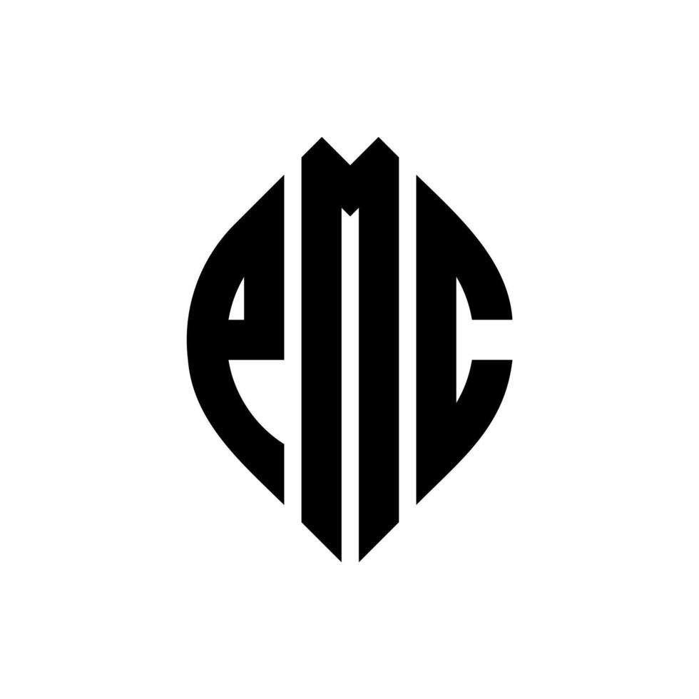 diseño de logotipo de letra de círculo pmc con forma de círculo y elipse. letras de elipse pmc con estilo tipográfico. las tres iniciales forman un logo circular. vector de marca de letra de monograma abstracto del emblema del círculo pmc.