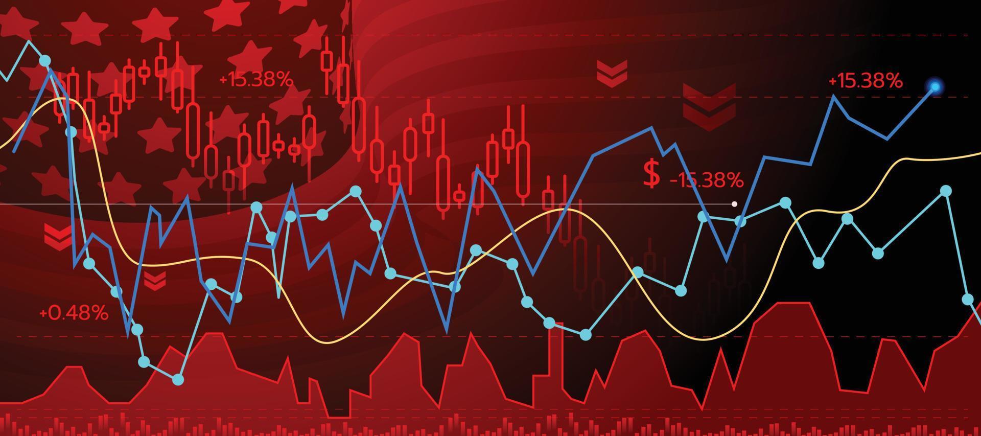 mercado de valores de gráfico de líneas en la bandera americana vector