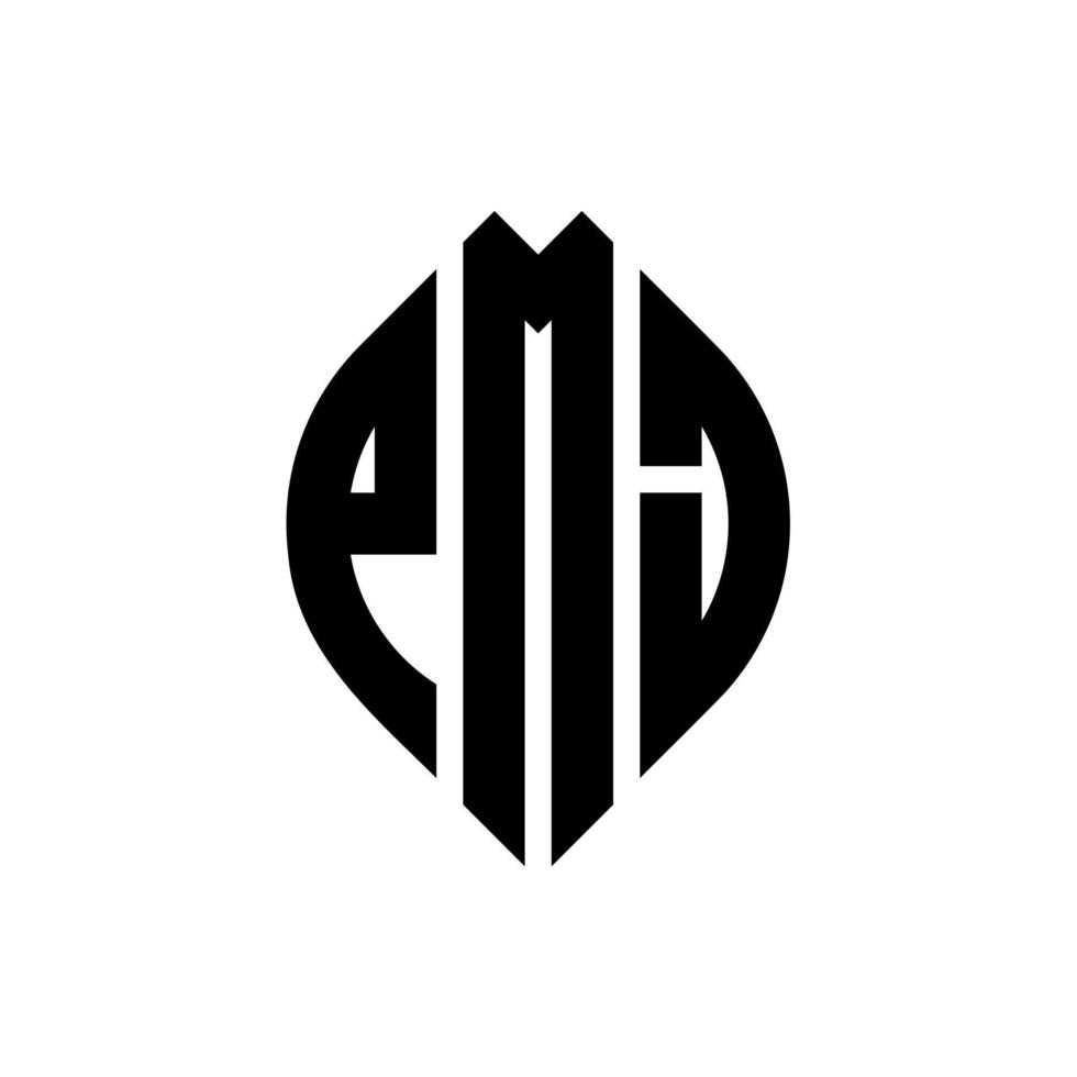 diseño de logotipo de letra de círculo pmj con forma de círculo y elipse. letras de elipse pmj con estilo tipográfico. las tres iniciales forman un logo circular. vector de marca de letra de monograma abstracto del emblema del círculo pmj.