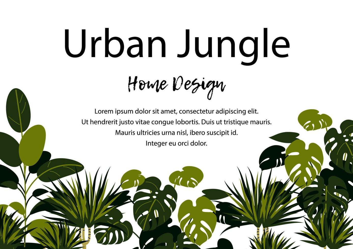 Urban jungle horizontal banner. Home plants design vector