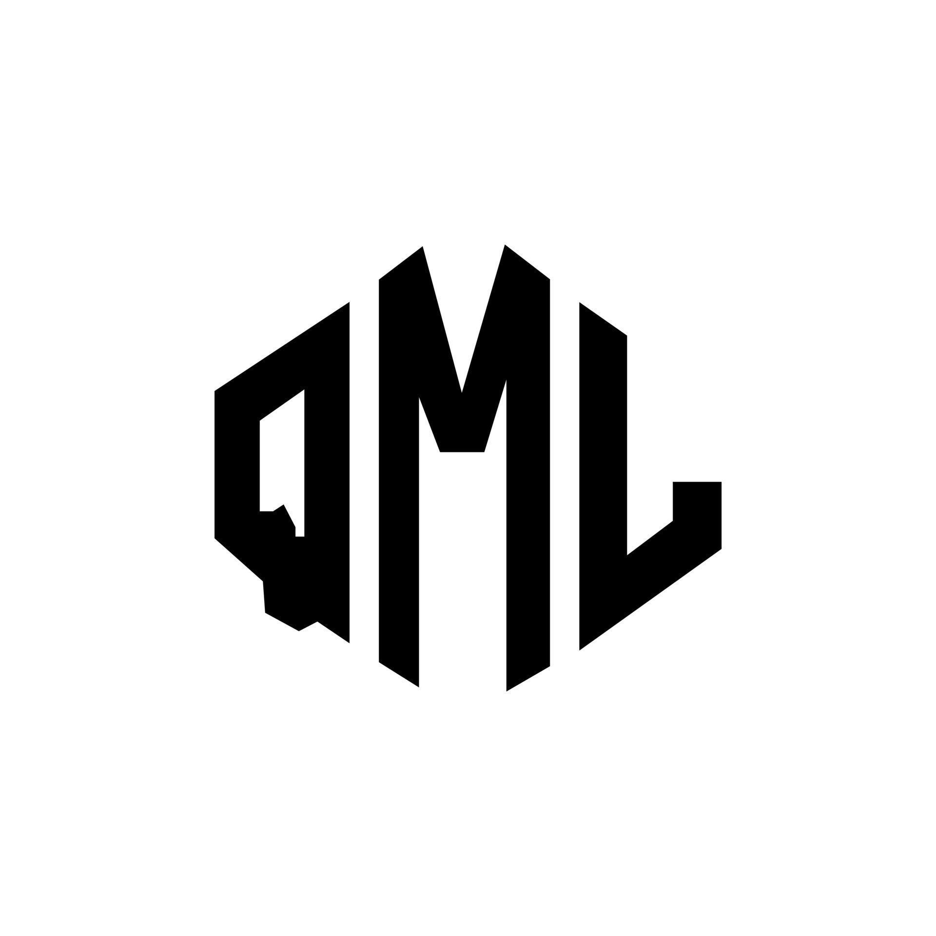 QML letter logo design with polygon shape. QML polygon and cube shape